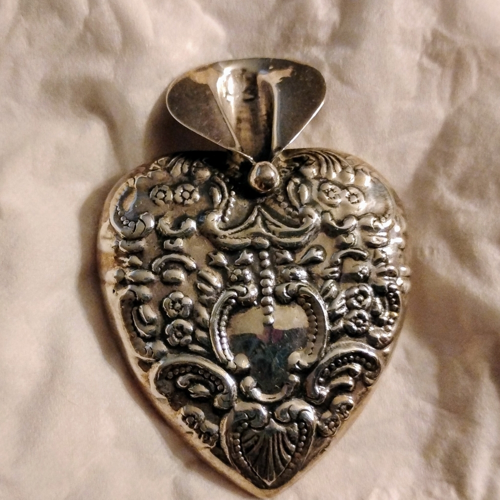 Vintage Sterling 925 Heart Posy Holder Pin - Tussie Mussie